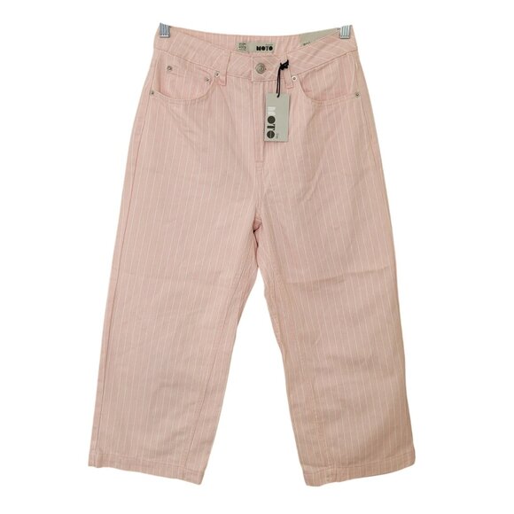 Topshop Moto Pink Pinstripe Cropped Jeans Womens W28 L30 NWT - Picture 1 of 11
